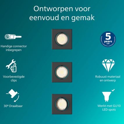 Philips - Zestaw 3x wpuszczanych opraw sufitowych PERIDOT 1xGU10/7W/230V czarne