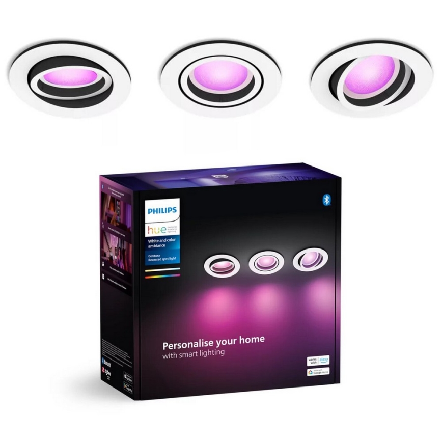 Philips - ZESTAW 3xLED RGBW Ściemnialna oprawa wpuszczana Hue CENTURA 1xGU10/4,2W/230V 2000-6500K