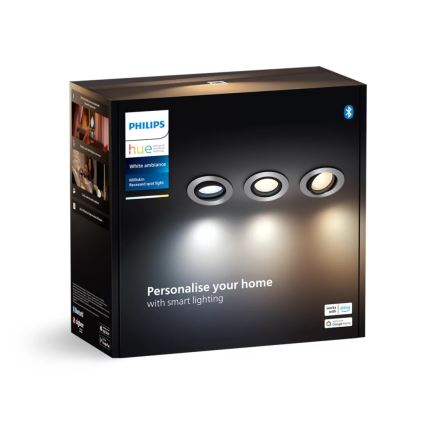 Philips - ZESTAW 3x LED Ściemnialna oprawa wpuszczana Hue MILLISKIN 1xGU10/4,2W/230 2200-6500K