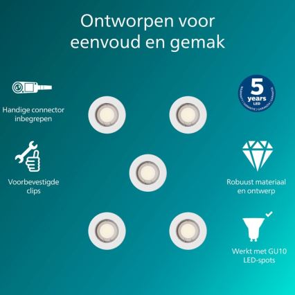 Philips - ZESTAW 5x Oprawa sufitowa wpuszczana PERIDOT 1xGU10/7W/230V biała