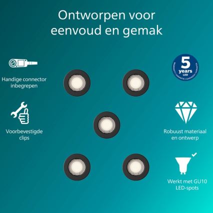 Philips - Zestaw 5x oprawa wpuszczana PERIDOT 1xGU10/7W/230V czarna