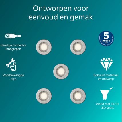 Philips - ZESTAW 5x oprawa wpuszczana PERIDOT 1xGU10/7W/230V srebrna