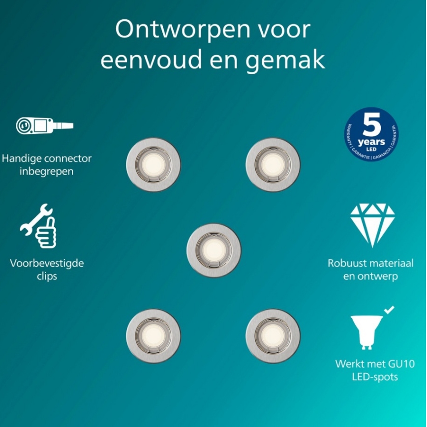 Philips - ZESTAW 5x oprawa wpuszczana PERIDOT 1xGU10/7W/230V srebrna