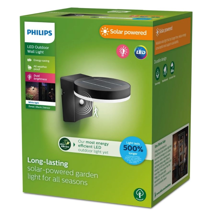 Philips - LED solarny kinkiet z czujnikiem ruchu i zmierzchu ZONAL LED/1,3W/3,7V 2500 mAh IP44