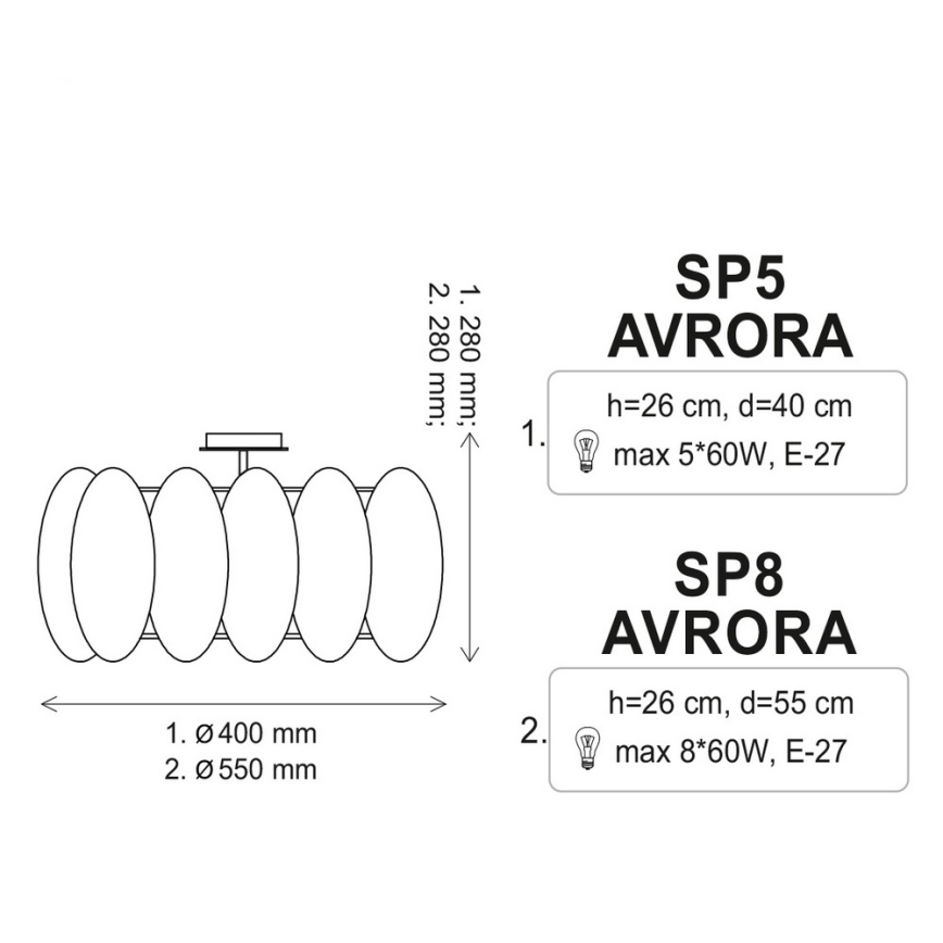 Plafon AURORA 5xE27/60W/230V