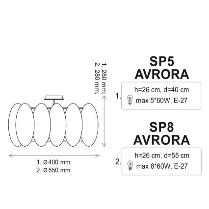 Plafon AURORA 8xE27/60W/230V