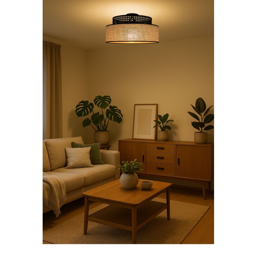 Plafon BOHO 1xE27/60W/230V czarny/rattan