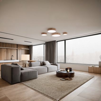 Lampa sufitowa CLEO z czujnikiem ruchu i zmierzchu, 2xE27/24W/230V, średnica 27,5 cm, dąb