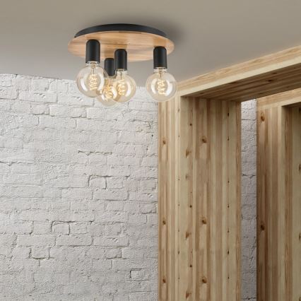 Plafon DUSTY 4xE27/15W/230V śr. 34 cm dąb/czarny