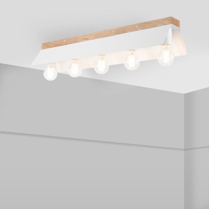 Plafon ESME 5xE27/15W/230V biały/dąb