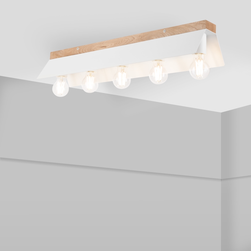 Plafon ESME 5xE27/15W/230V biały/dąb
