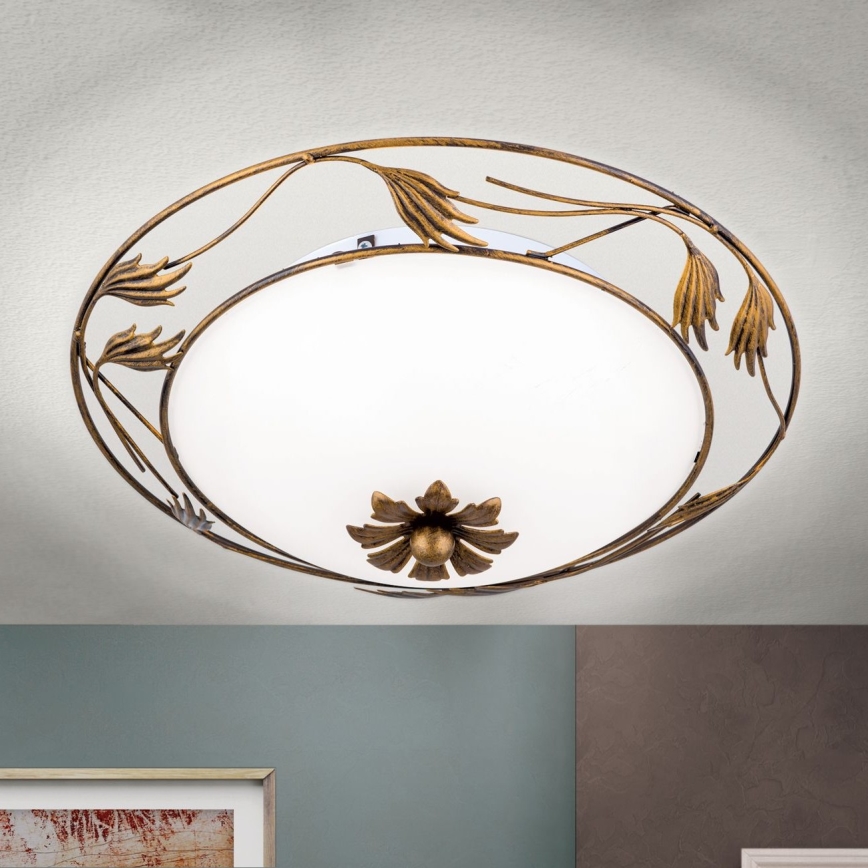 Plafon FLEUR 2xE27/60W/230V śr. 40 cm brąz