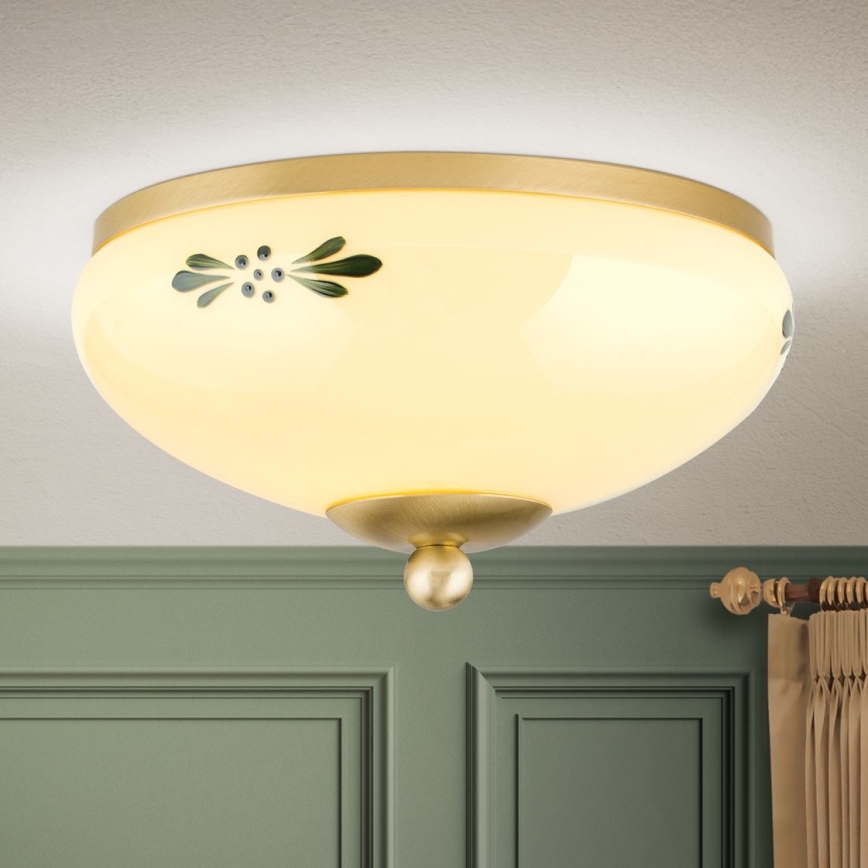 Plafon LANDHAUS 1xE27/60W/230V śr. 21 cm mosiądz/beżowy