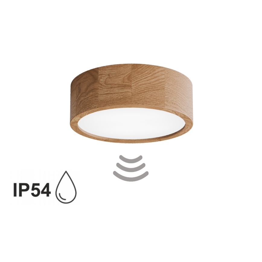 Plafon łazienkowy z czujnikiem CLEO 2xE27/24W/230V śr. 27,5 cm IP54 dąb