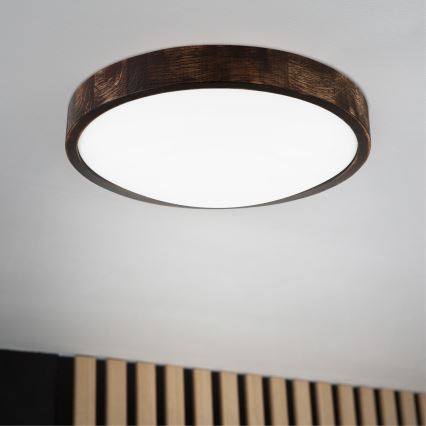 Plafon LED OAK SMOKY SLIM LED/36W/230V 4000K Ø 37 cm dąb/ciemny brąz