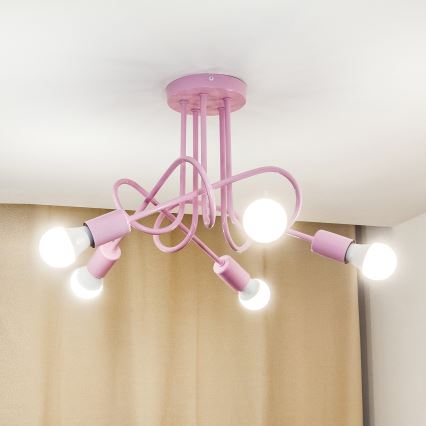 Plafon natynkowy OXFORD 5xE27/15W/230V różowy