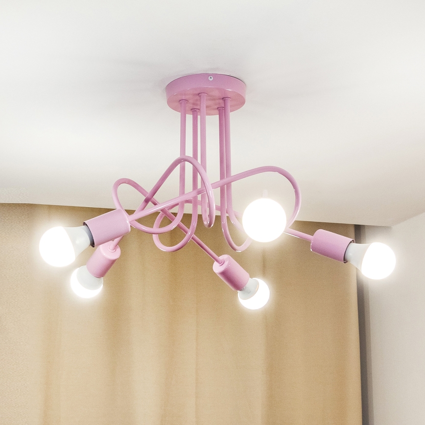 Plafon natynkowy OXFORD 5xE27/15W/230V różowy