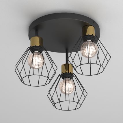 Plafon PARKLA 3xE27/15W/230V czarny/złoty