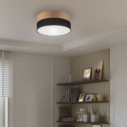 Plafon SIRJA WOOD 1xE27/15W/230V śr. 35 cm czarny/dąb