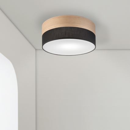 Plafon SIRJA WOOD 1xE27/15W/230V śr. 35 cm czarny/dąb