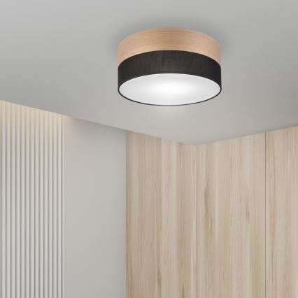 Plafon SIRJA WOOD 1xE27/15W/230V śr. 35 cm czarny/dąb