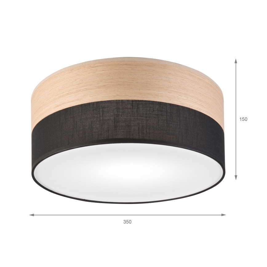 Plafon SIRJA WOOD 1xE27/15W/230V śr. 35 cm czarny/dąb
