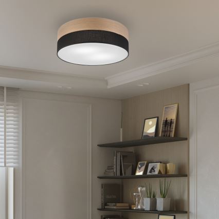 Plafon SIRJA WOOD 2xE27/15W/230V śr. 45 cm czarny/dąb