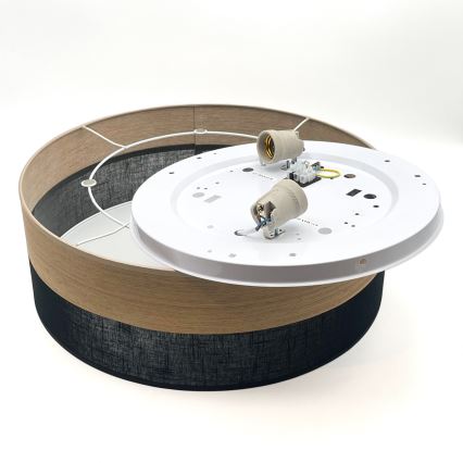 Plafon SIRJA WOOD 2xE27/15W/230V śr. 45 cm czarny/dąb
