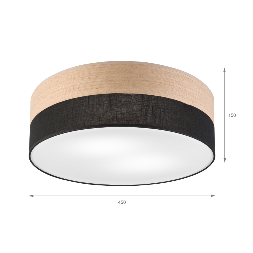 Plafon SIRJA WOOD 2xE27/15W/230V śr. 45 cm czarny/dąb