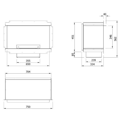 Planika - Wbudowany uniwersalny BIO kominek na pilota 56,2x75 cm 2,5kW/230V