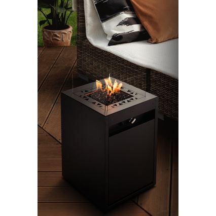 Planika - zewnętrzny gaz Kominek 79,7x48 cm 10kW 1xAAA czarny + pokrowiec ochronny