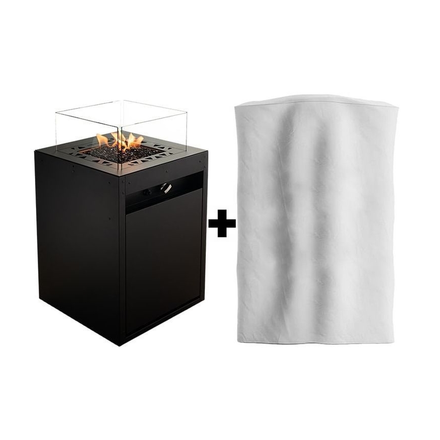 Planika - zewnętrzny gaz Kominek 79,7x48 cm 10kW 1xAAA czarny + pokrowiec ochronny