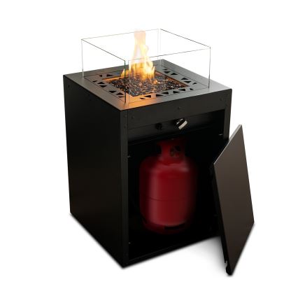 Planika - zewnętrzny gaz Kominek 79,7x48 cm 10kW 1xAAA czarny + pokrowiec ochronny