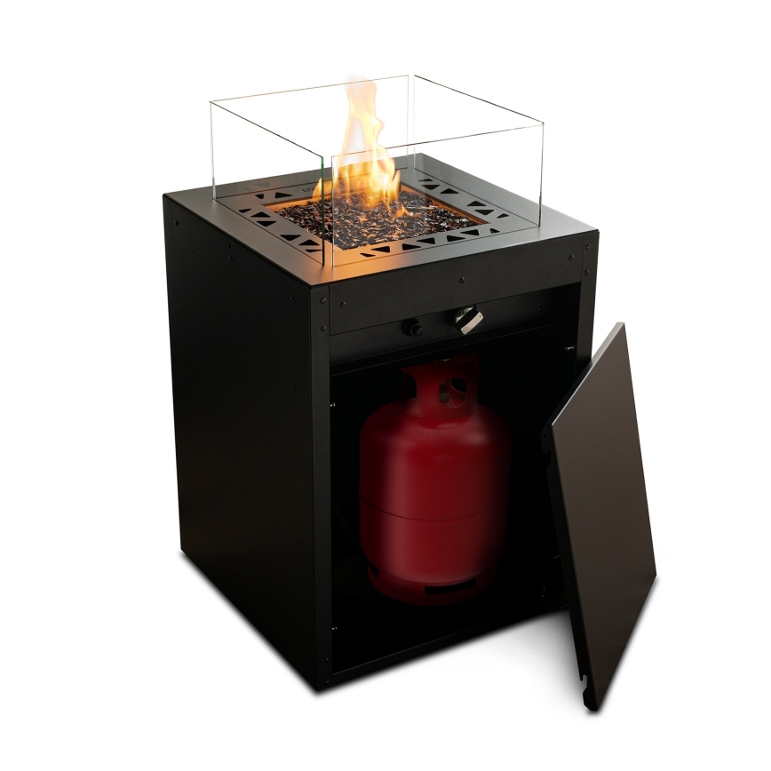 Planika - zewnętrzny gaz Kominek 79,7x48 cm 10kW 1xAAA czarny + pokrowiec ochronny