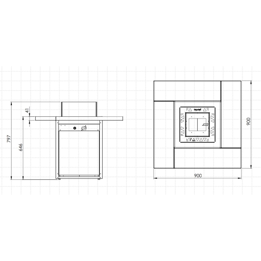 Planika - zewnętrzny gaz Kominek 79,7x90 cm 10kW 1xAAA czarny + pokrowiec ochronny