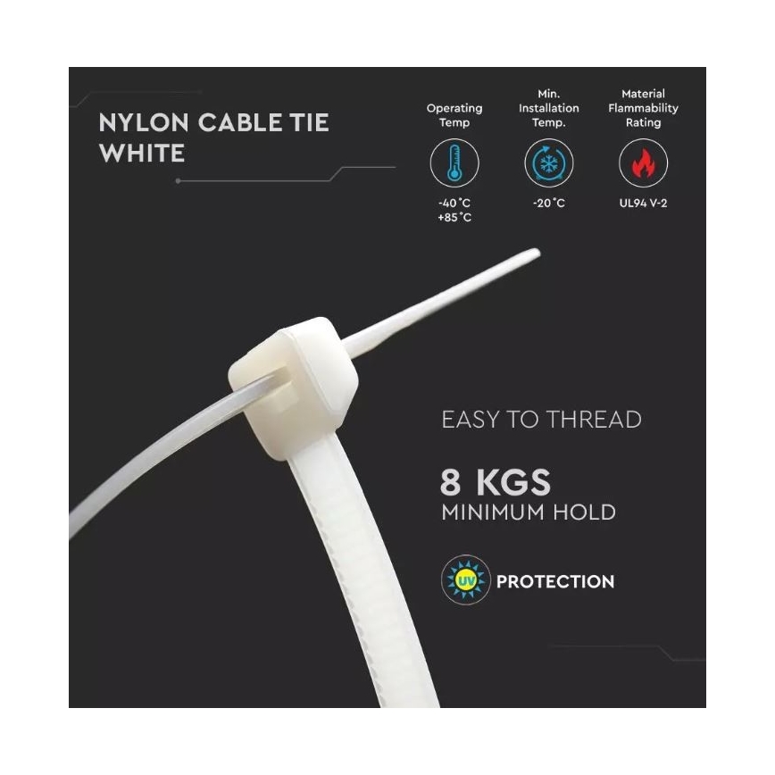 Plastikowa opaska ściągająca 2,5x100mm 100 sztuk biała