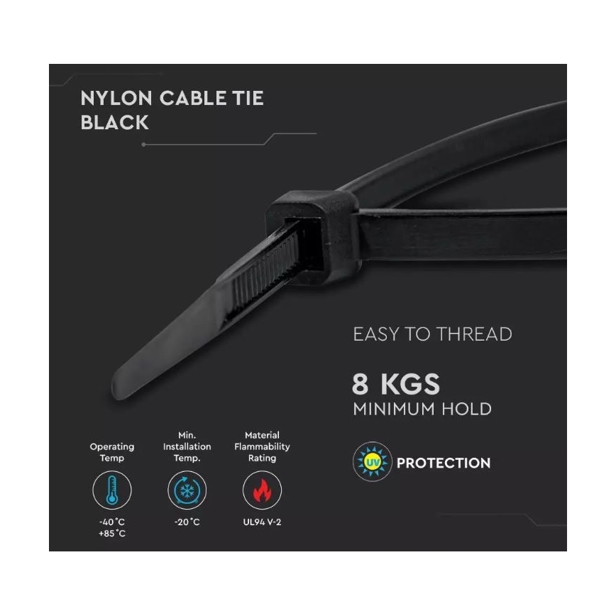 Plastikowa opaska ściągająca 2,5x100mm 100 sztuk czarna