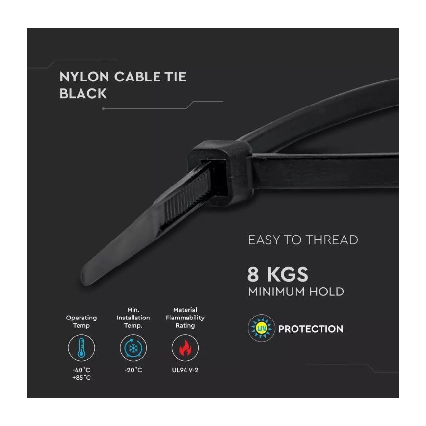 Plastikowa opaska ściągająca 2,5x150mm 100 sztuk czarna