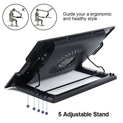 Podkładka chłodząca do laptopa 1x wiatrak 2xUSB czarny