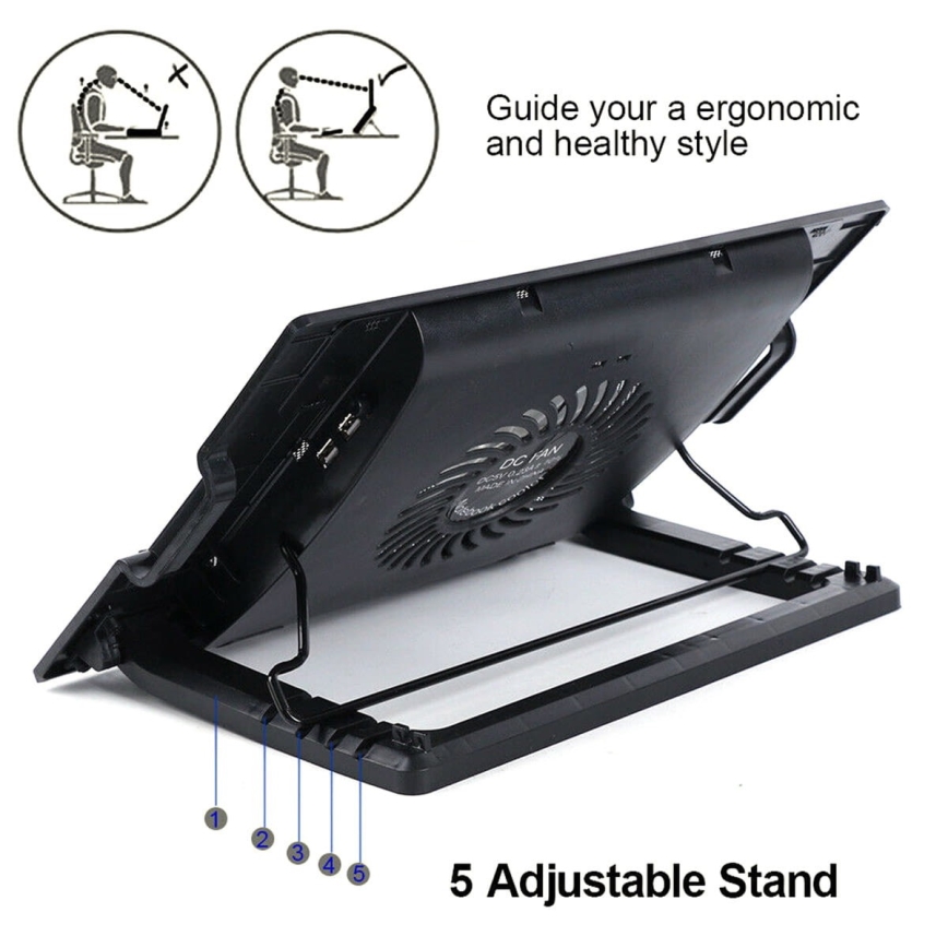 Podkładka chłodząca do laptopa 1x wiatrak 2xUSB czarny