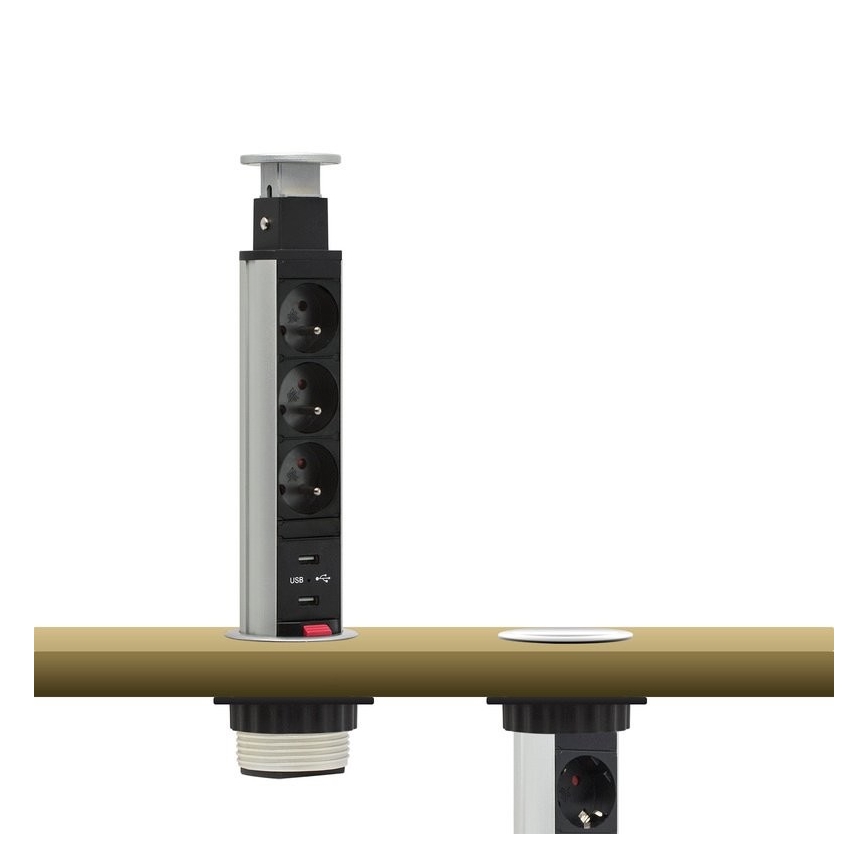Podłączany słupek gniazda do blatu 2x230V + 2xUSB