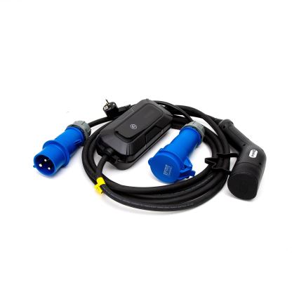 Podróżna stacja ładowania samochodów elektrycznych EV/PHEV AC Type 2 32A/230V 7,4kW IP55 5m + adapter 230V 3,7kW + pudełko
