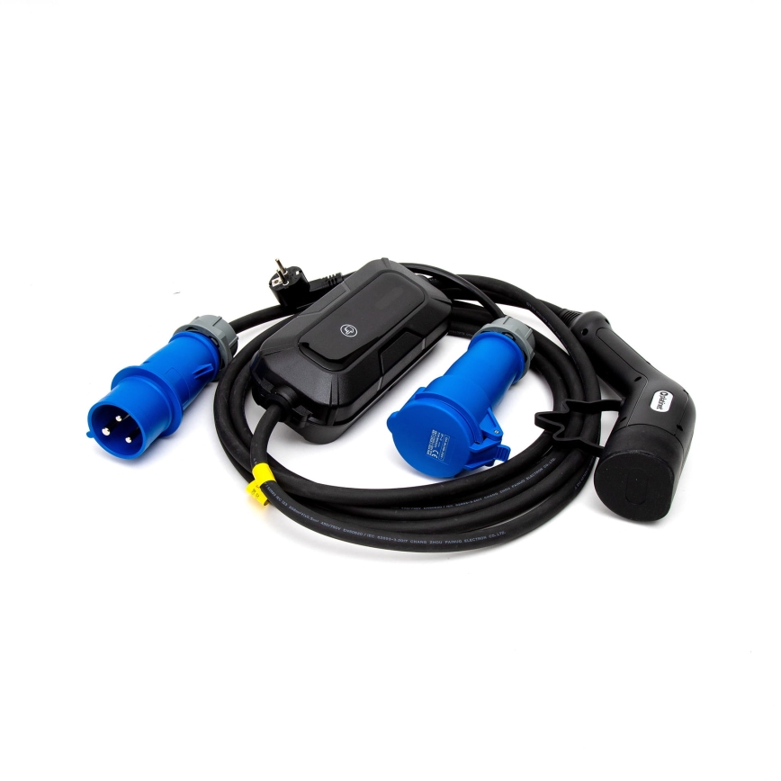 Podróżna stacja ładowania samochodów elektrycznych EV/PHEV AC Type 2 32A/230V 7,4kW IP55 5m + adapter 230V 3,7kW + pudełko
