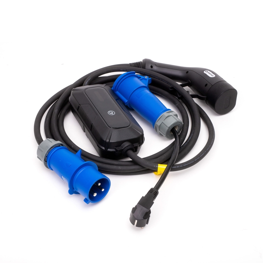 Podróżna stacja ładowania samochodów elektrycznych EV/PHEV AC Type 2 32A/230V 7,4kW IP55 5m + adapter 230V 3,7kW + pudełko