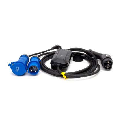 Podróżna stacja ładowania samochodów elektrycznych EV/PHEV AC Type 2 32A/230V 7,4kW IP55 5m + adapter 230V 3,7kW + pudełko