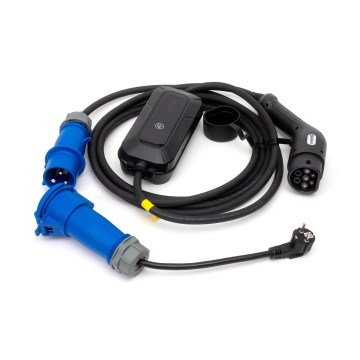 Podróżna stacja ładowania samochodów elektrycznych EV/PHEV AC Type 2 32A/230V 7,4kW IP55 5m + adapter 230V 3,7kW + pudełko