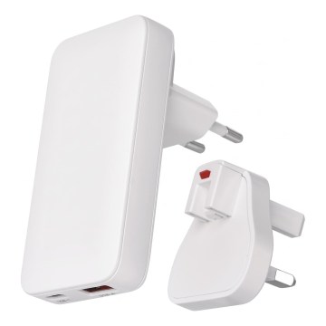 Podróżny adapter USB z wymiennymi wtyczkami GaN 100–250 V