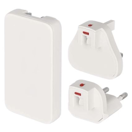 Podróżny adapter USB z wymiennymi wtyczkami GaN 100–250 V