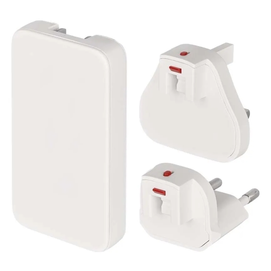 Podróżny adapter USB z wymiennymi wtyczkami GaN 100–250 V