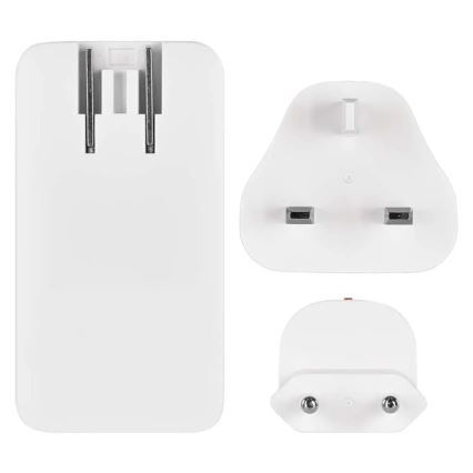 Podróżny adapter USB z wymiennymi wtyczkami GaN 100–250 V